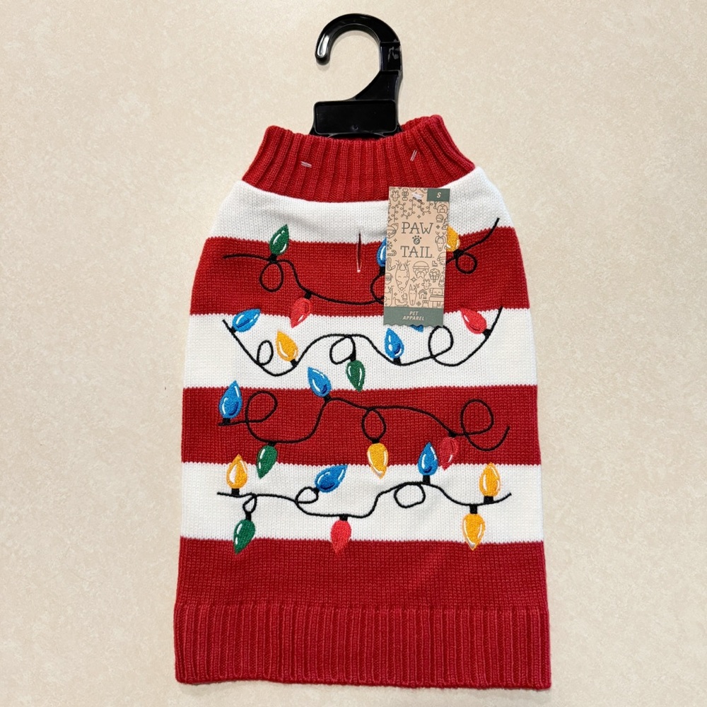 Pet Holiday Christmas Sweater Stripe Dog Cat Red White Small